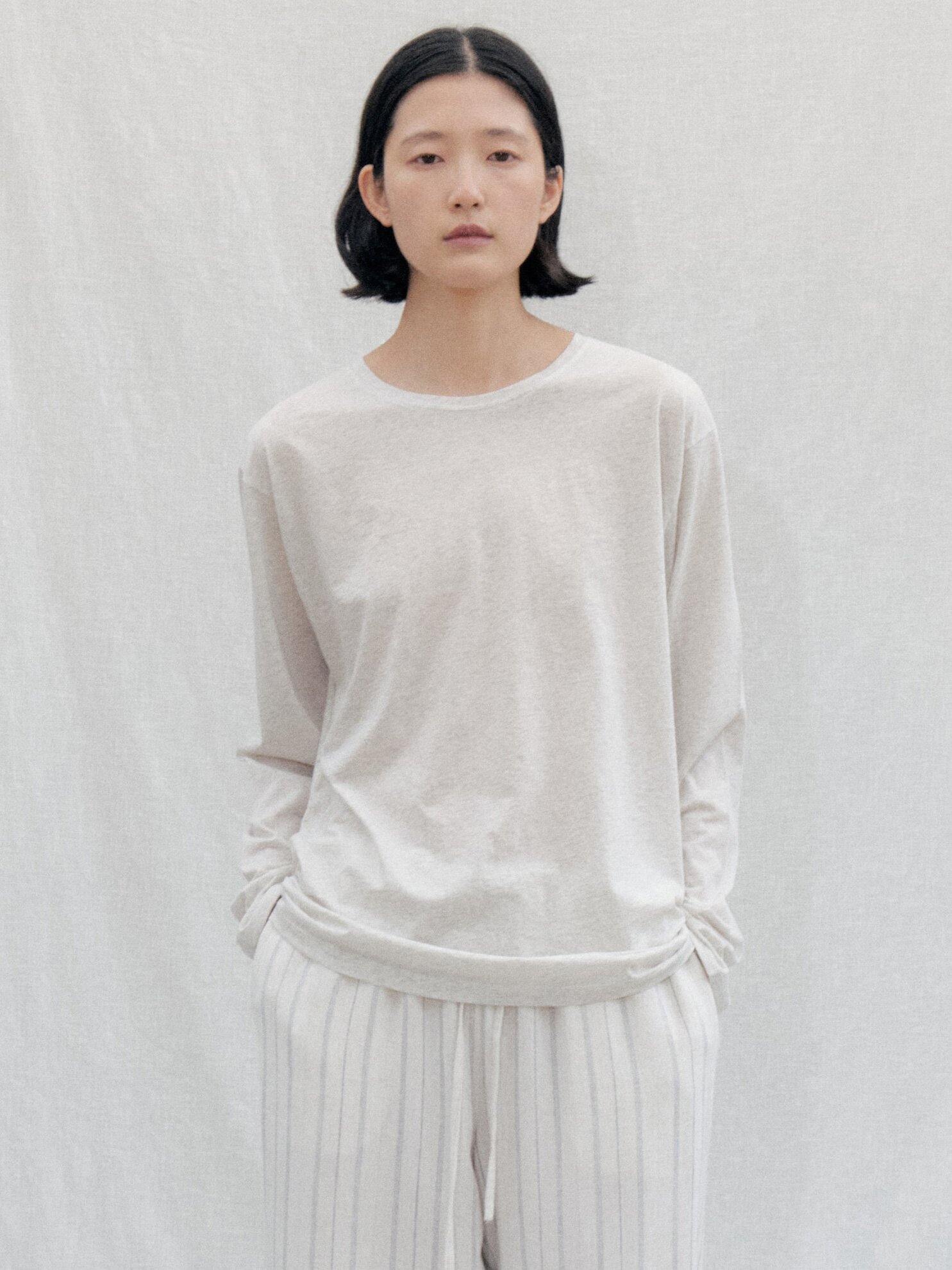 Loose Fit Cotton Long Sleeve Tee_OATMEAL