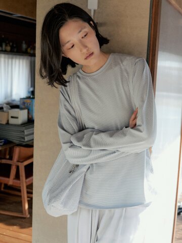 Cotton Stripe Long Sleeve Tee_SKY BLUE
