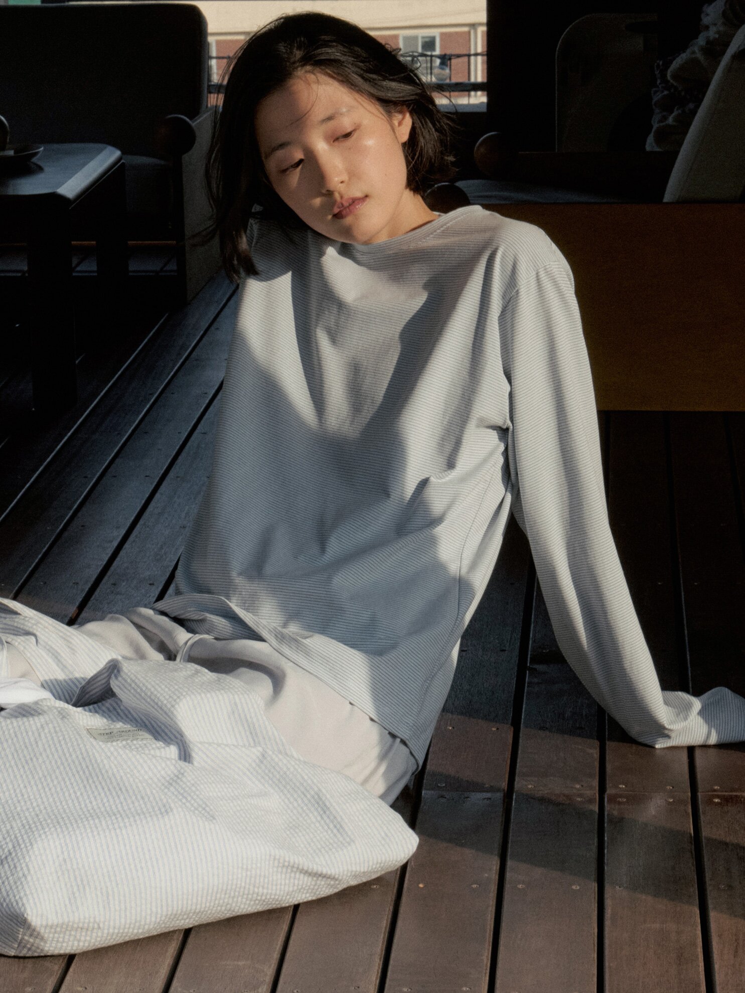 Cotton Stripe Long Sleeve Tee_SKY BLUE