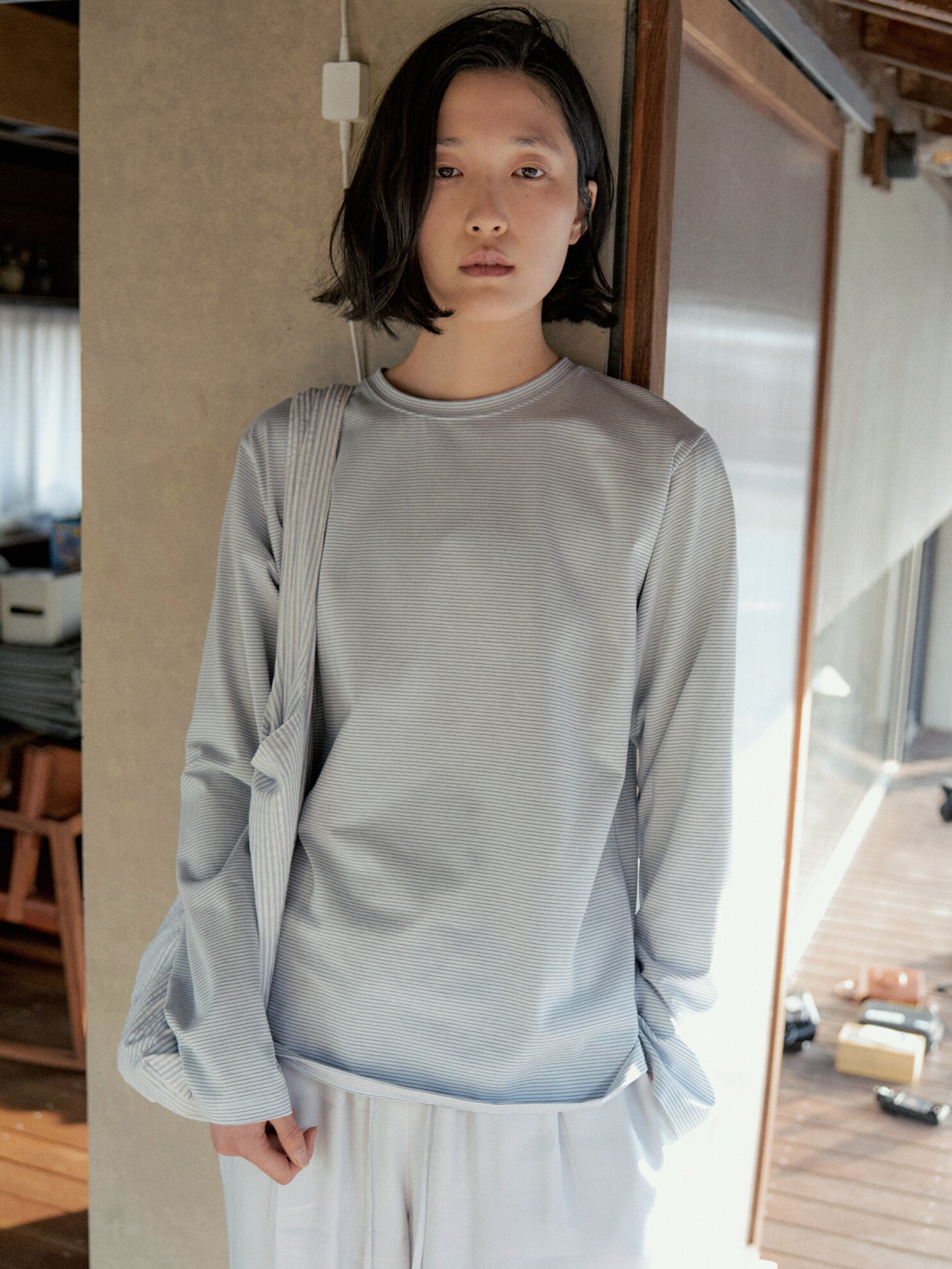 Cotton Stripe Long Sleeve Tee_SKY BLUE