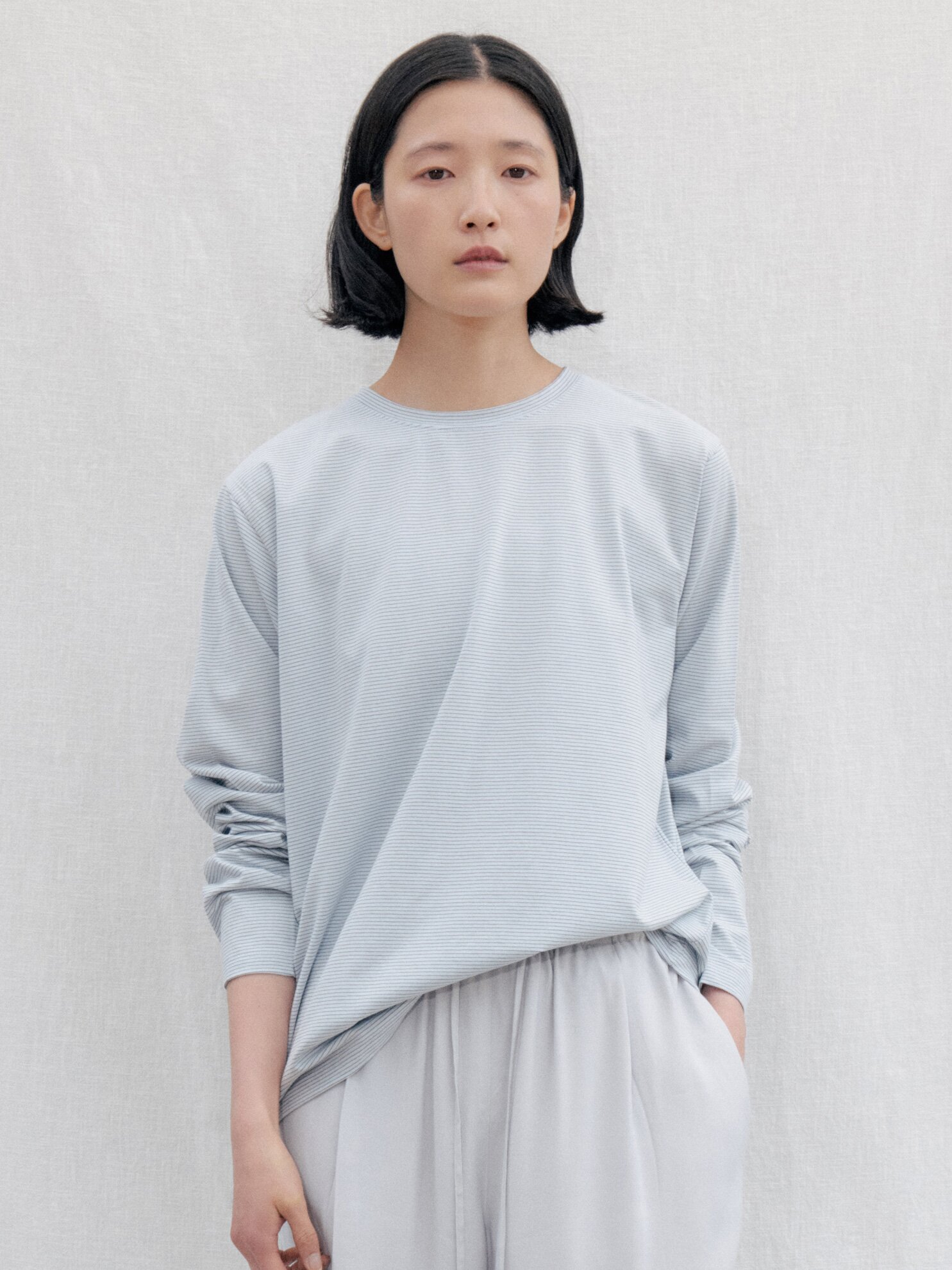 Cotton Stripe Long Sleeve Tee_SKY BLUE
