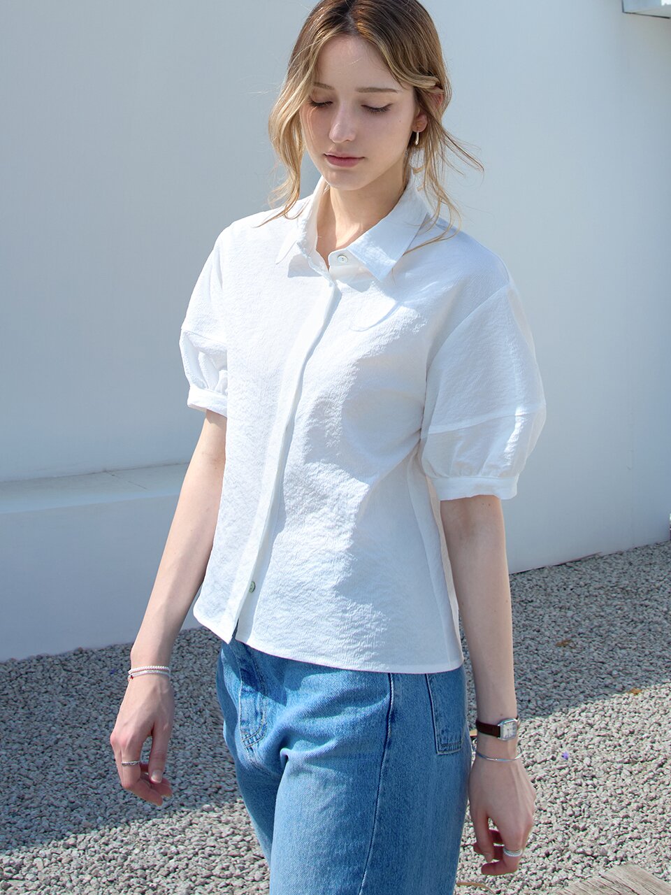 링클 하프 볼륨블라우스 WHITE
