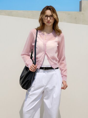 라운드 히든 린넨가디건 PINK