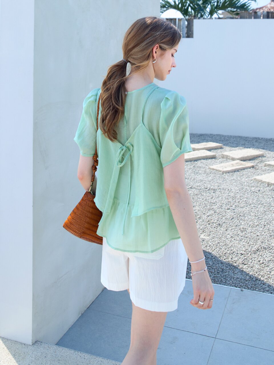 [SET] 텐셀 하프 뷔스티에 블라우스세트 GREEN