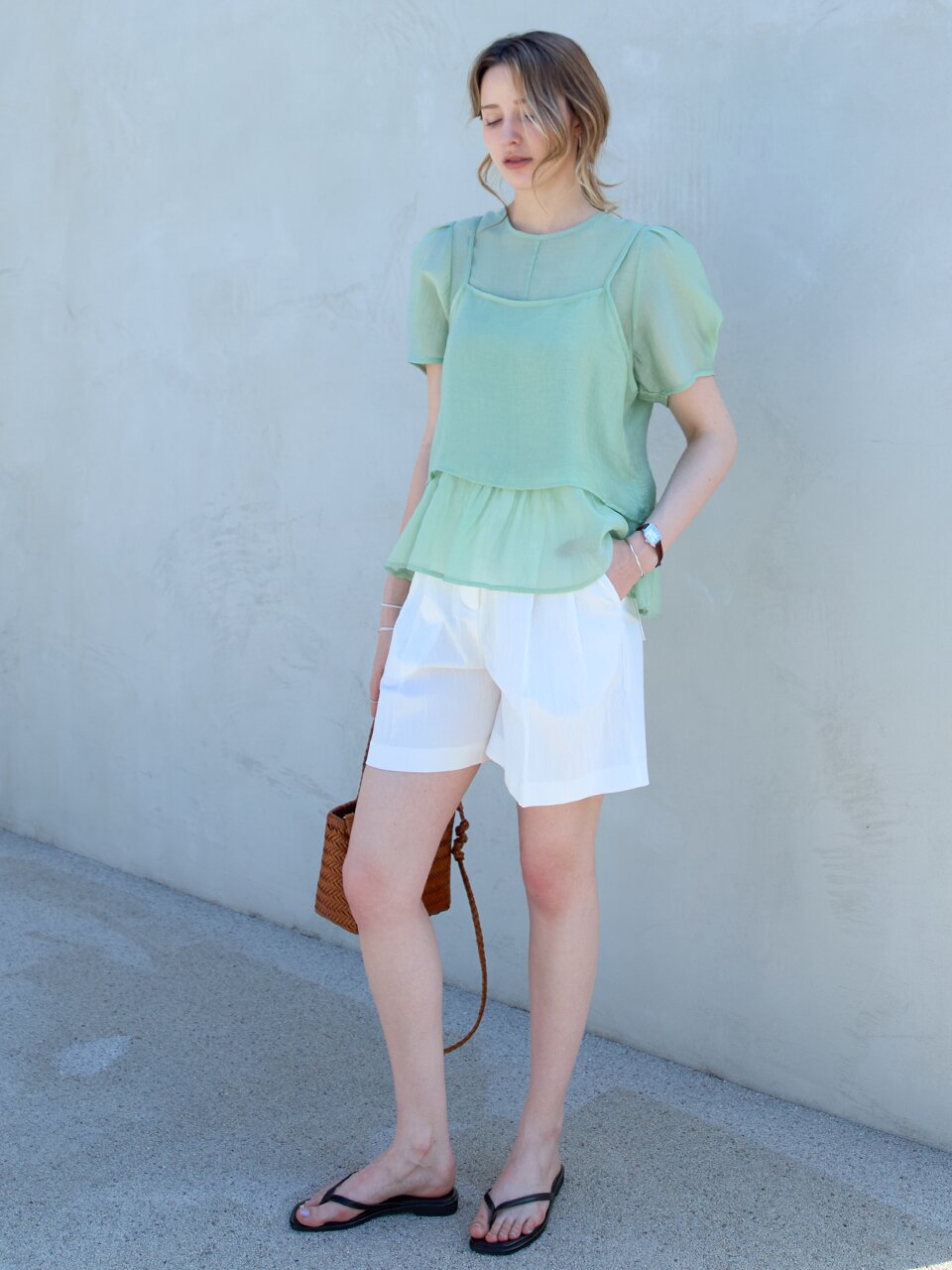 [SET] 텐셀 하프 뷔스티에 블라우스세트 GREEN