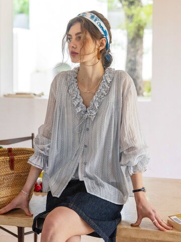 5/7 예약배송_DA_Edge v-neck long blouse_BLUE