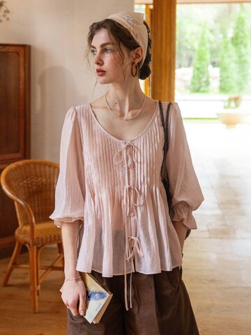 5/7 예약배송_DA_Collarless open blouse_2color
