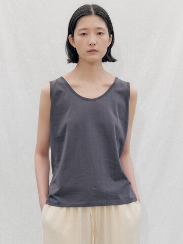 Boxy Fit Cotton Sleeveless Tee_CHARCOAL