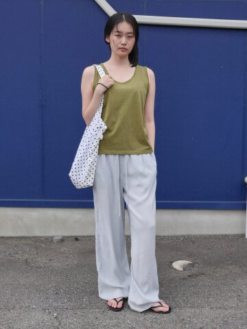 Silky Pajama Tuck Pants_GRAYSH BLUE