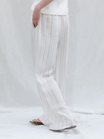 Linen Stripe Easy Banding Pants_OATMEAL