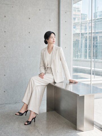 배색 싱글 원 버튼 자켓 