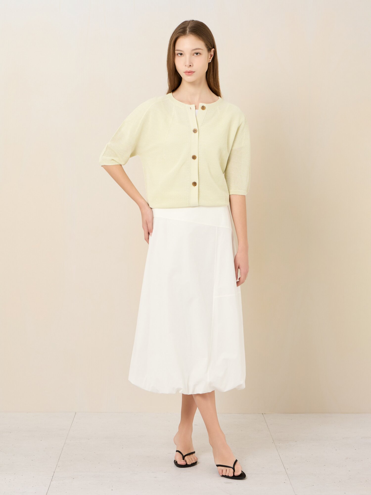백 밴딩 절개 벌룬 스커트 (WHITE)