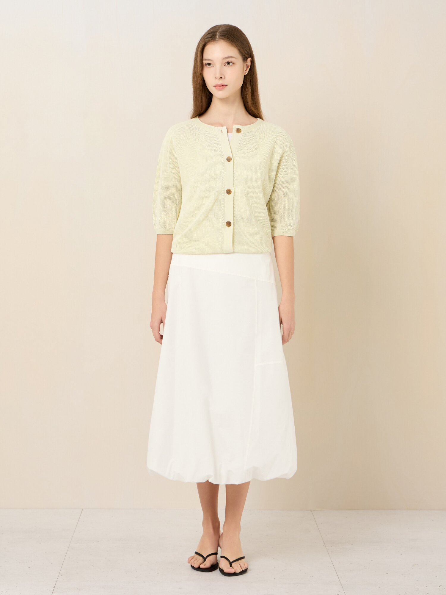 백 밴딩 절개 벌룬 스커트 (WHITE)