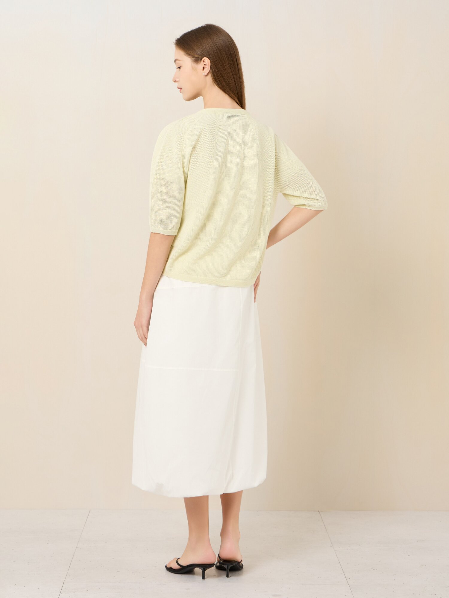 백 밴딩 절개 벌룬 스커트 (WHITE)