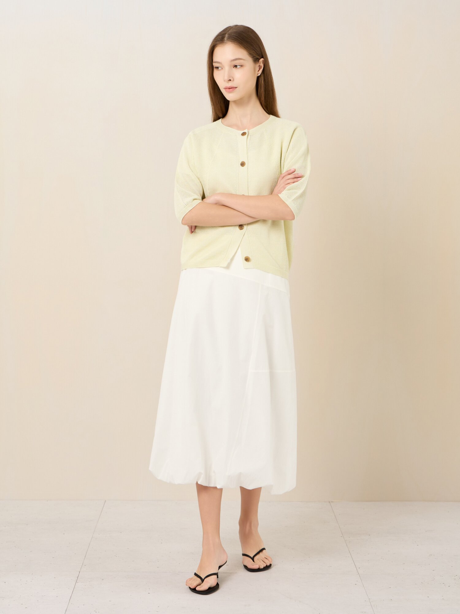 백 밴딩 절개 벌룬 스커트 (WHITE)