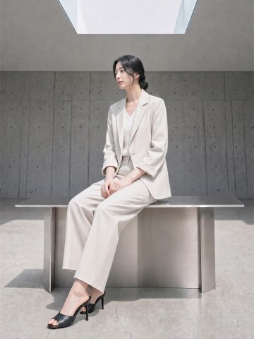 히든 버클 원 턱 와이드 슬랙스 
