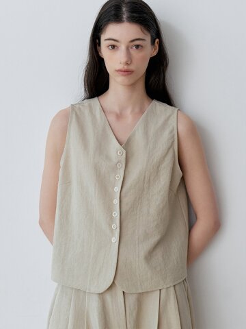 V-NECK BUTTON SLEEVELESS VEST (BE)