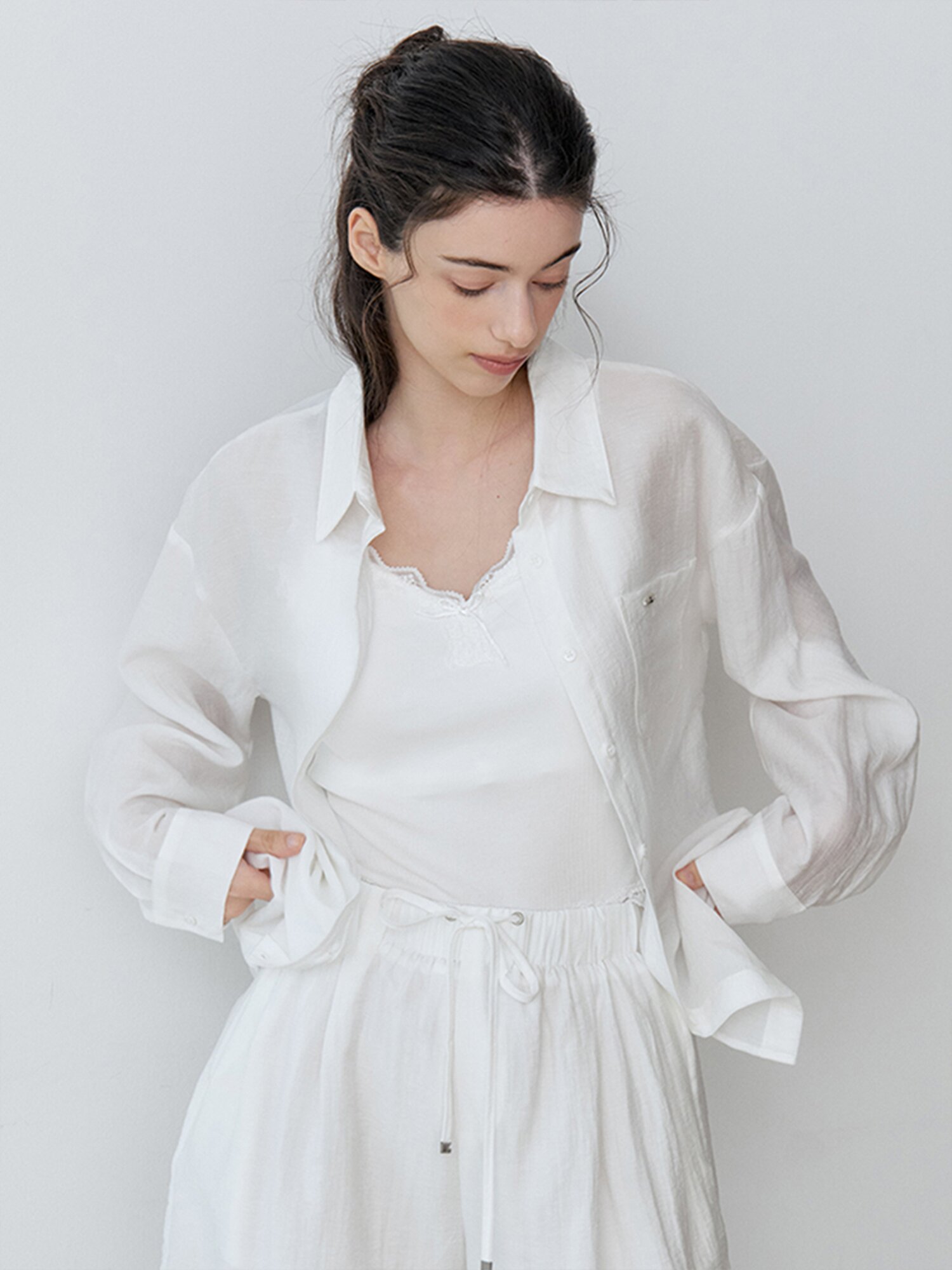 [여름 셔츠 셋업] SEMI SHEER LOOSE FIT SHIRT+PANTS SET-UP (IV)