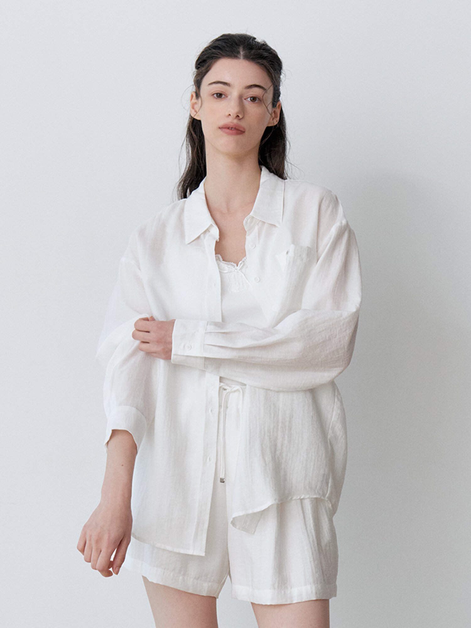 [여름 셔츠 셋업] SEMI SHEER LOOSE FIT SHIRT+PANTS SET-UP (IV)