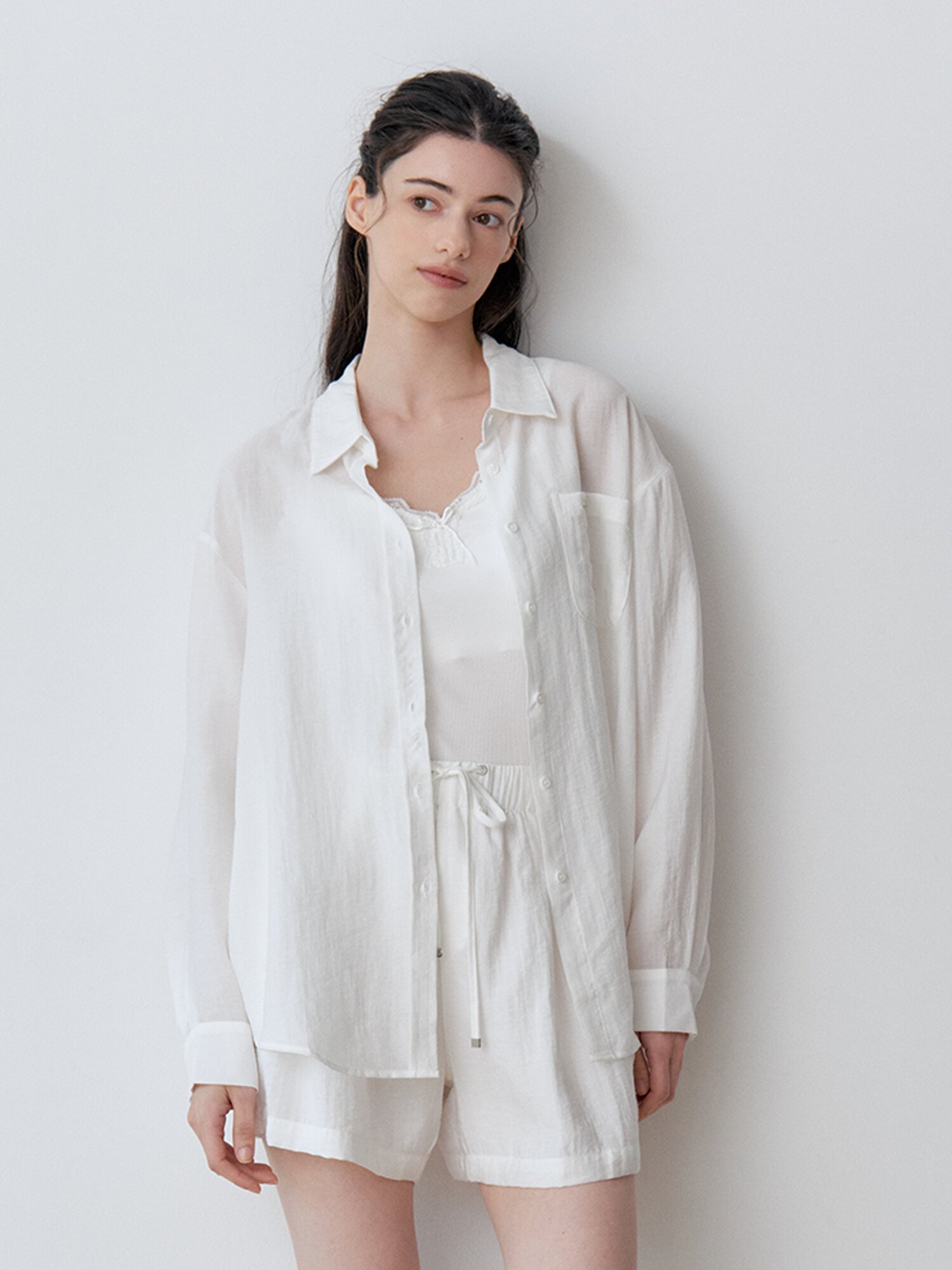 [여름 셔츠 셋업] SEMI SHEER LOOSE FIT SHIRT+PANTS SET-UP (IV)