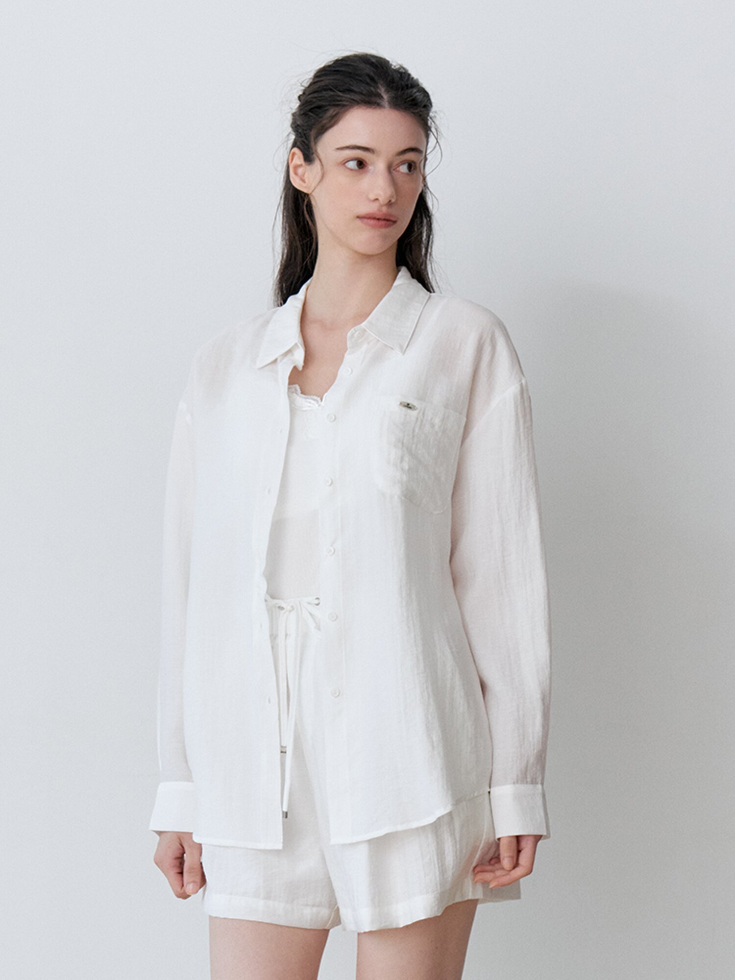 [여름 셔츠 셋업] SEMI SHEER LOOSE FIT SHIRT+PANTS SET-UP (IV)