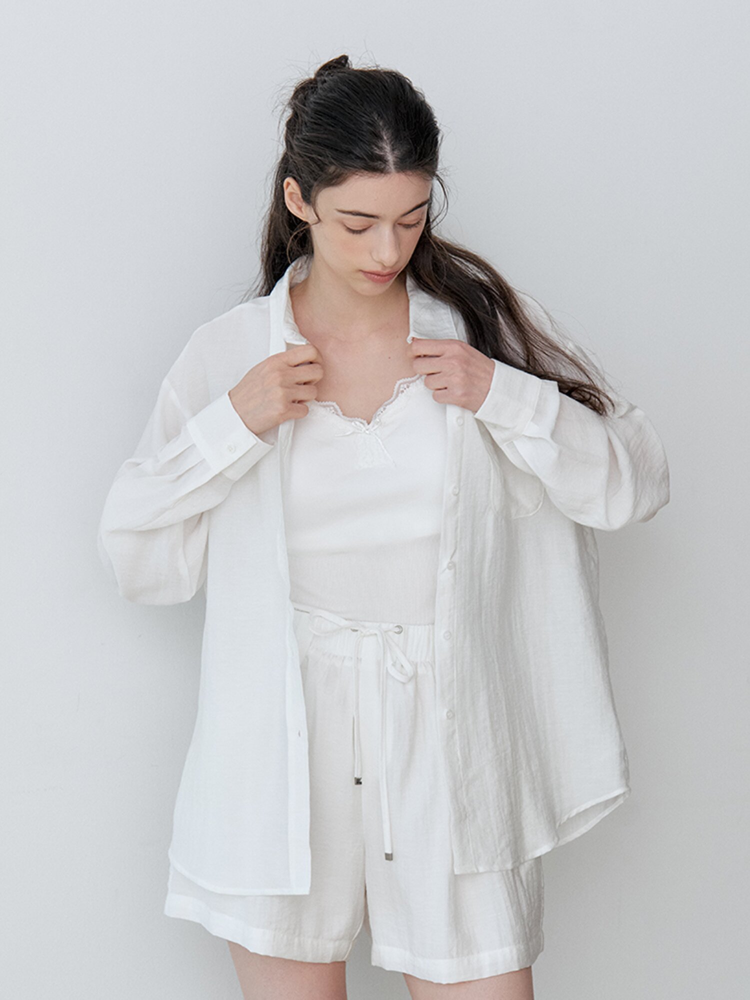 [여름 셔츠 셋업] SEMI SHEER LOOSE FIT SHIRT+PANTS SET-UP (IV)