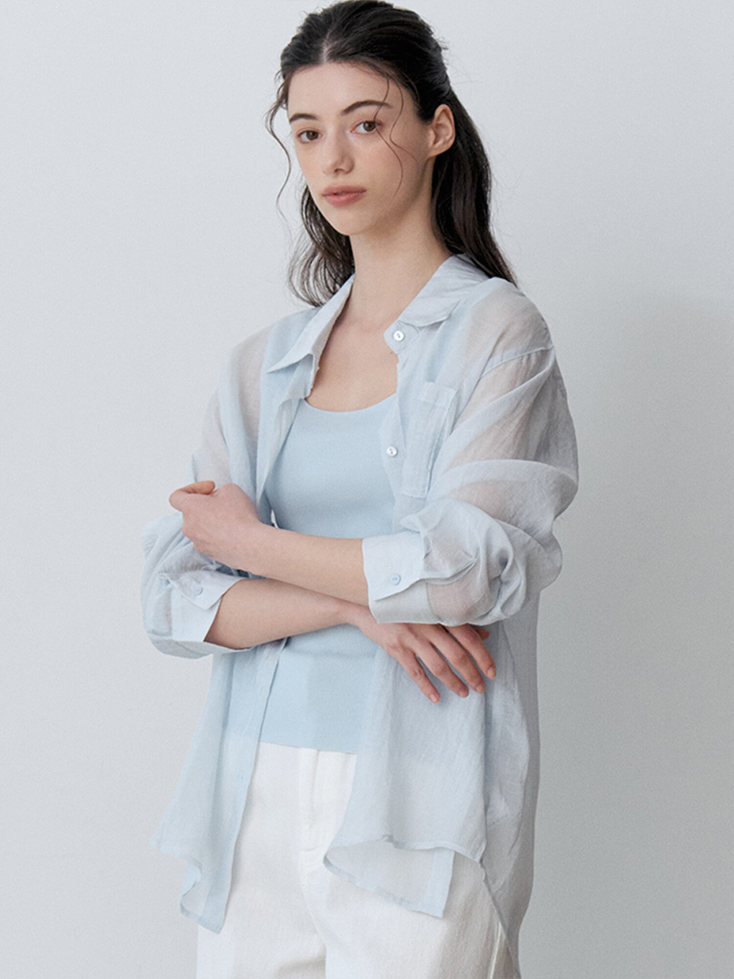 SUMMER LOOSE FIT SHEER SHIRT (SBL)