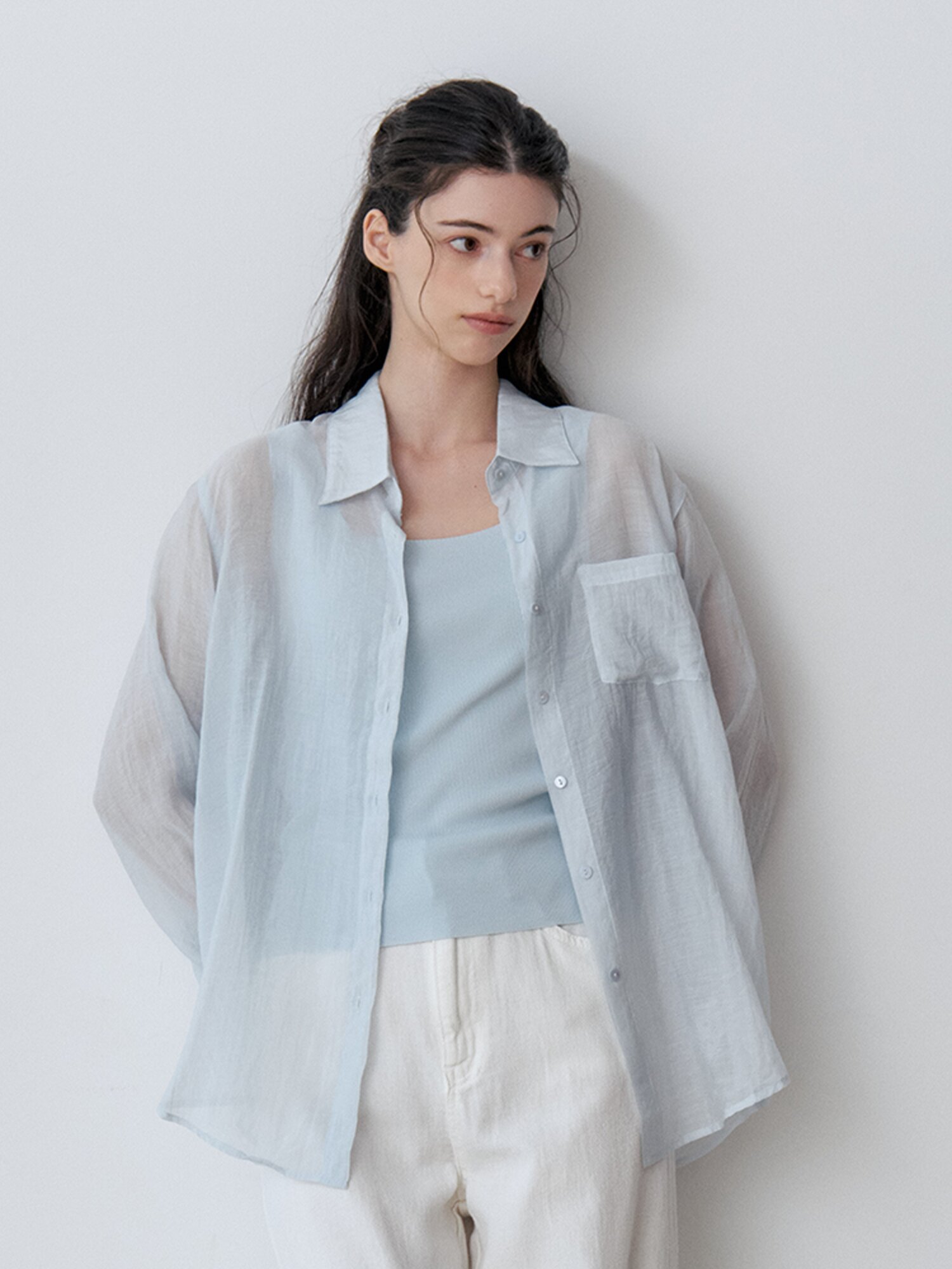 SUMMER LOOSE FIT SHEER SHIRT (SBL)