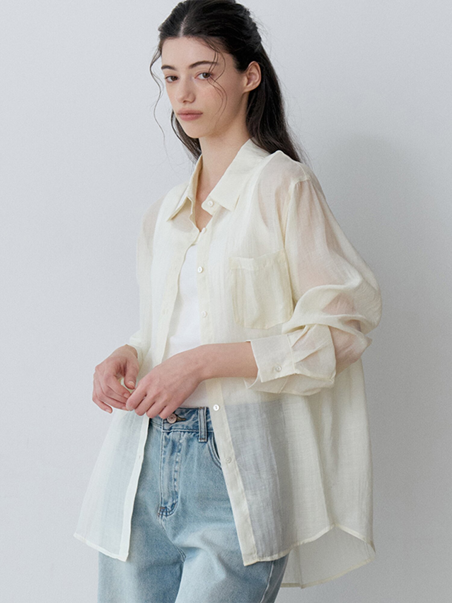 [여름 시어 셔츠] SUMMER LOOSE FIT SHEER SHIRT (YE)