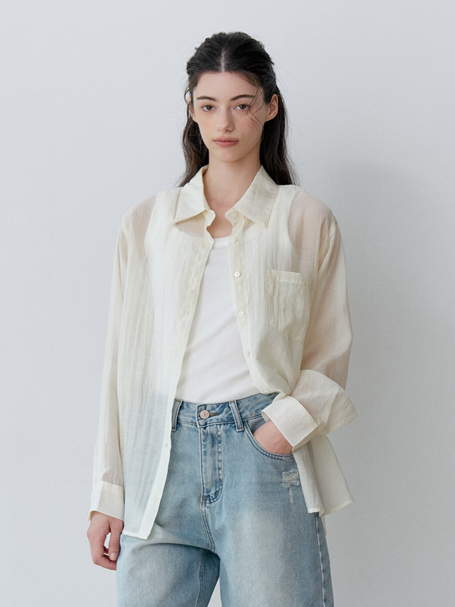 [여름 시어 셔츠] SUMMER LOOSE FIT SHEER SHIRT (YE)