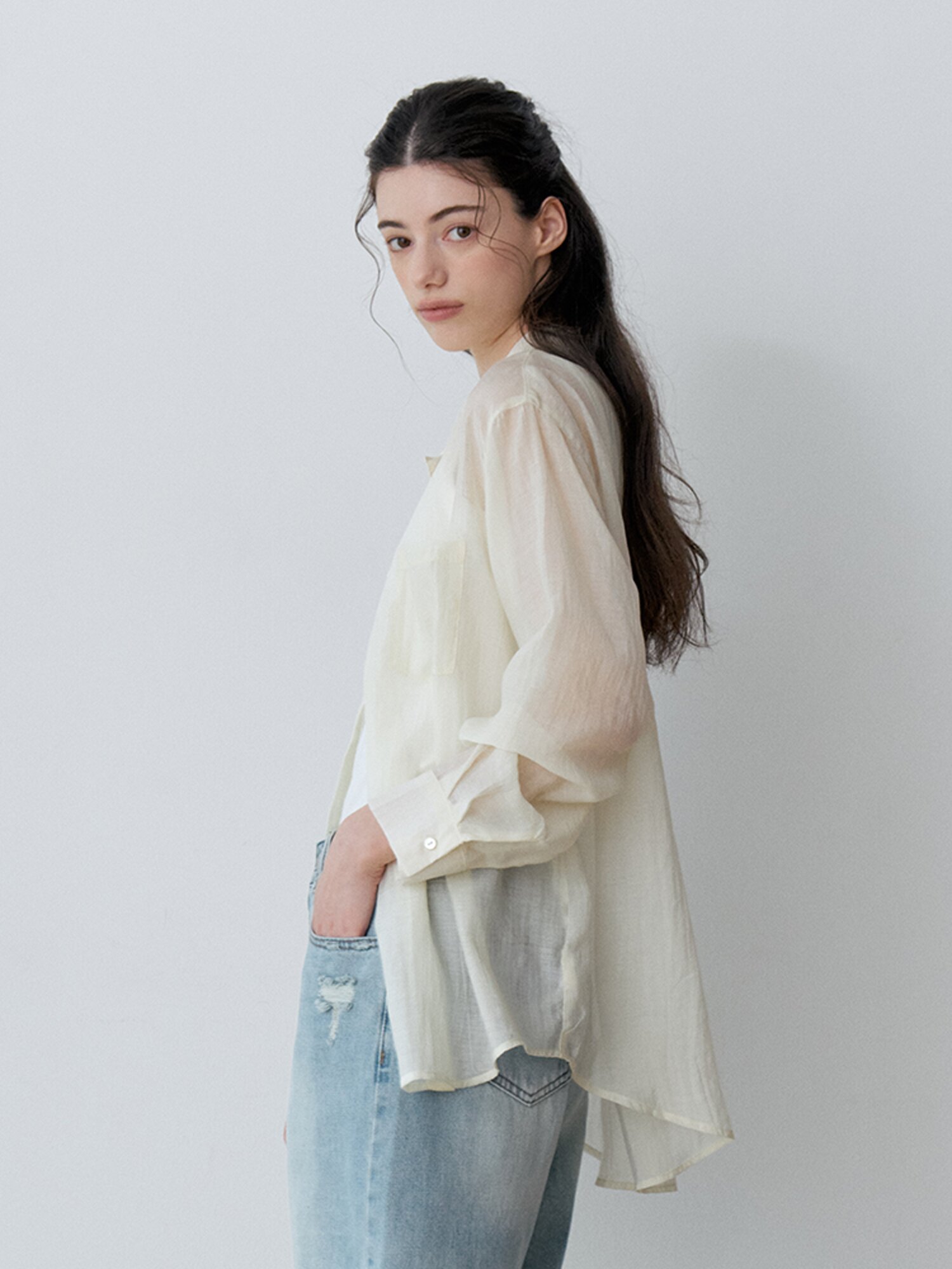 [여름 시어 셔츠] SUMMER LOOSE FIT SHEER SHIRT (YE)
