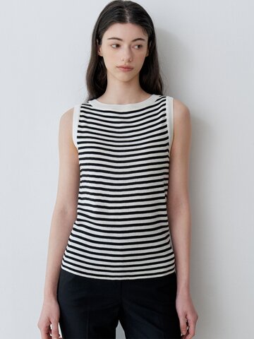 STRIPE BOAT NECK SLEEVELESS KNIT (ST)