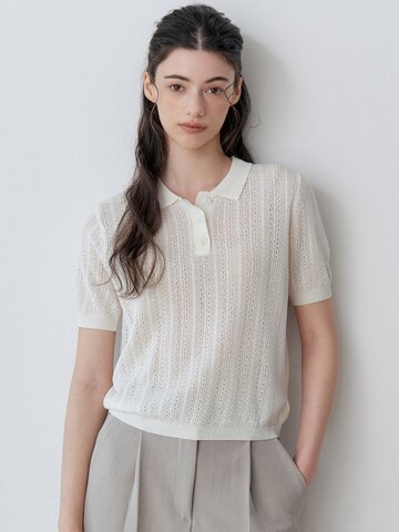 SHORT SLEEVE COLLAR CROCHET KNIT (CR)