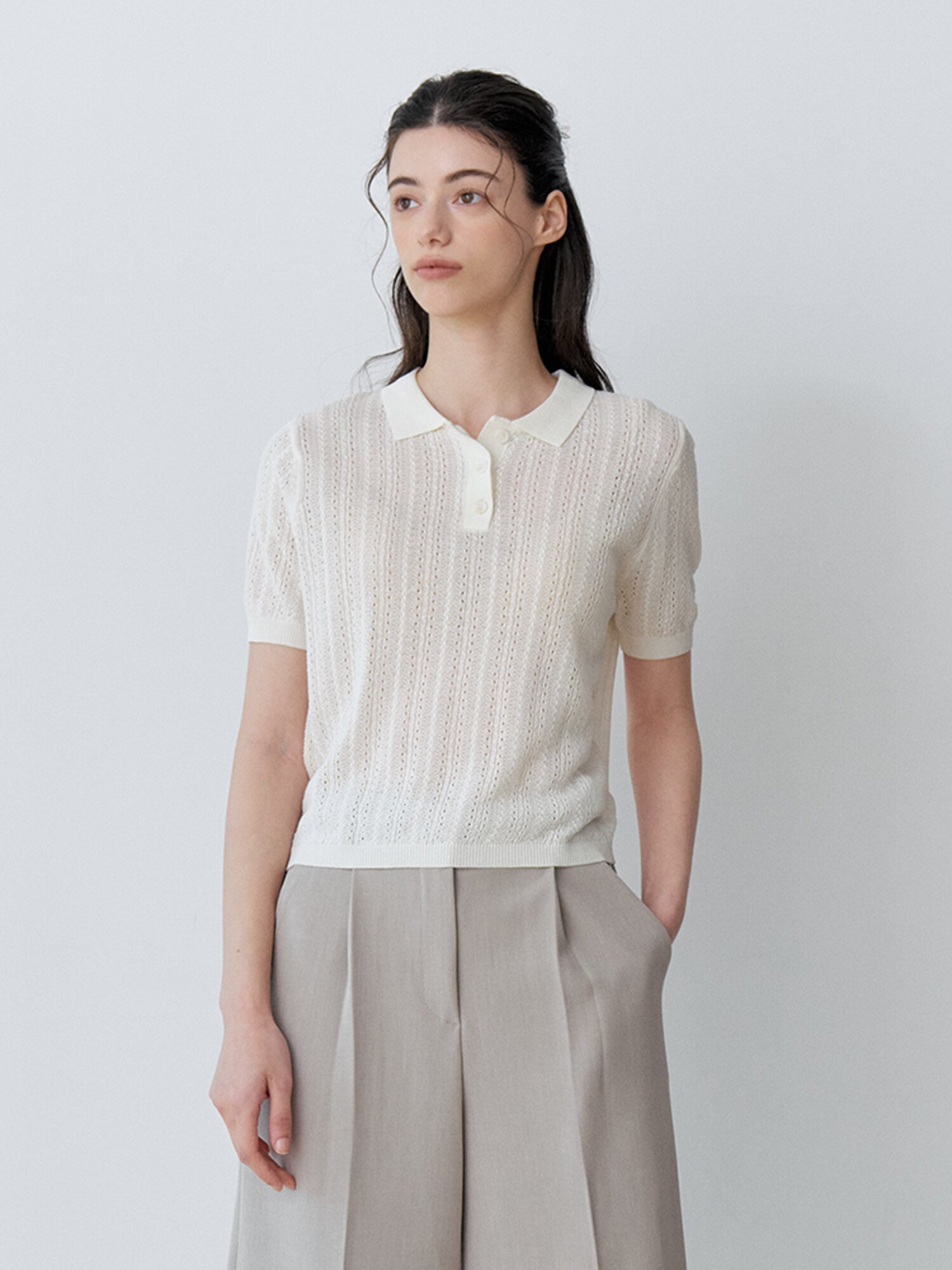 SHORT SLEEVE COLLAR CROCHET KNIT (CR)
