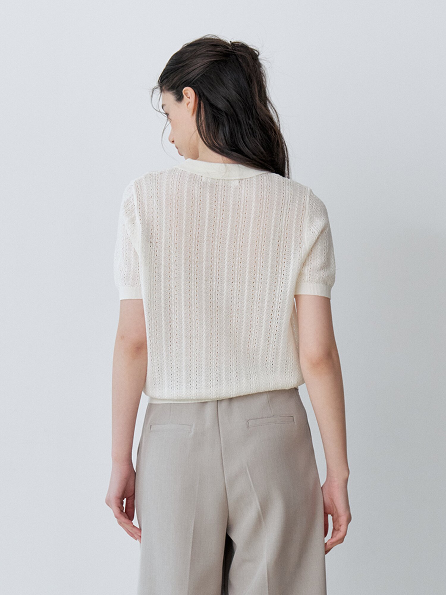 SHORT SLEEVE COLLAR CROCHET KNIT (CR)