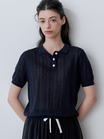 SHORT SLEEVE COLLAR CROCHET KNIT (NY)