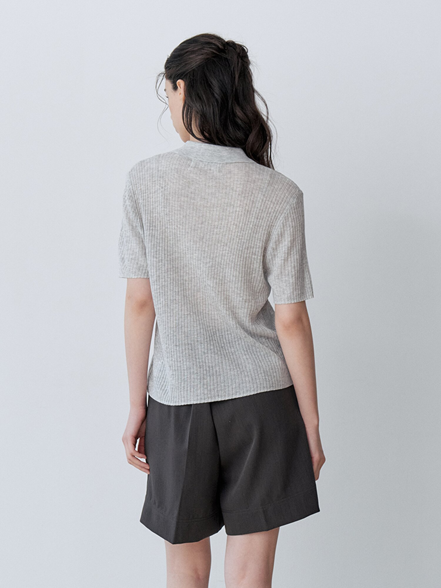 SOFT RIB HENLEY SHORT-SLEEVE KNIT (LGY)