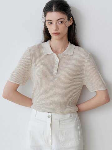 SOFT RIB HENLEY SHORT-SLEEVE KNIT (OT)