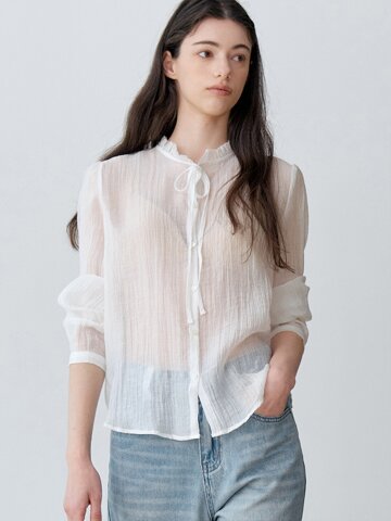 SHEER CRINKLE FRILL BLOUSE (IV)