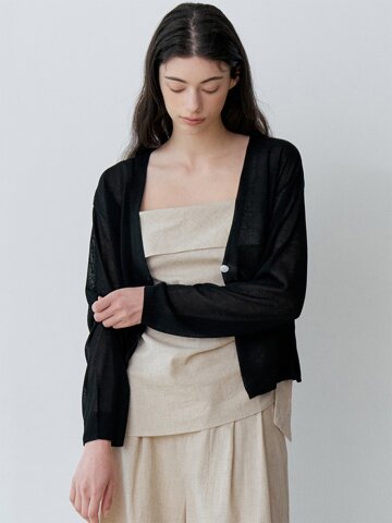SEMI-SHEER ONE-BUTTON BOLERO CARDIGAN (BK)