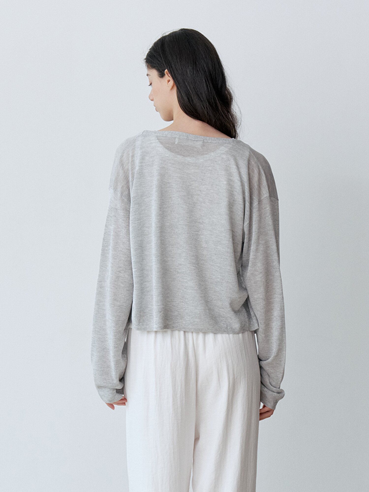 SEMI-SHEER ONE-BUTTON BOLERO CARDIGAN (LGY)
