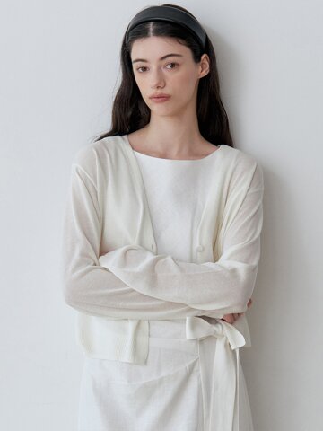 SEMI-SHEER ONE-BUTTON BOLERO CARDIGAN (IV)