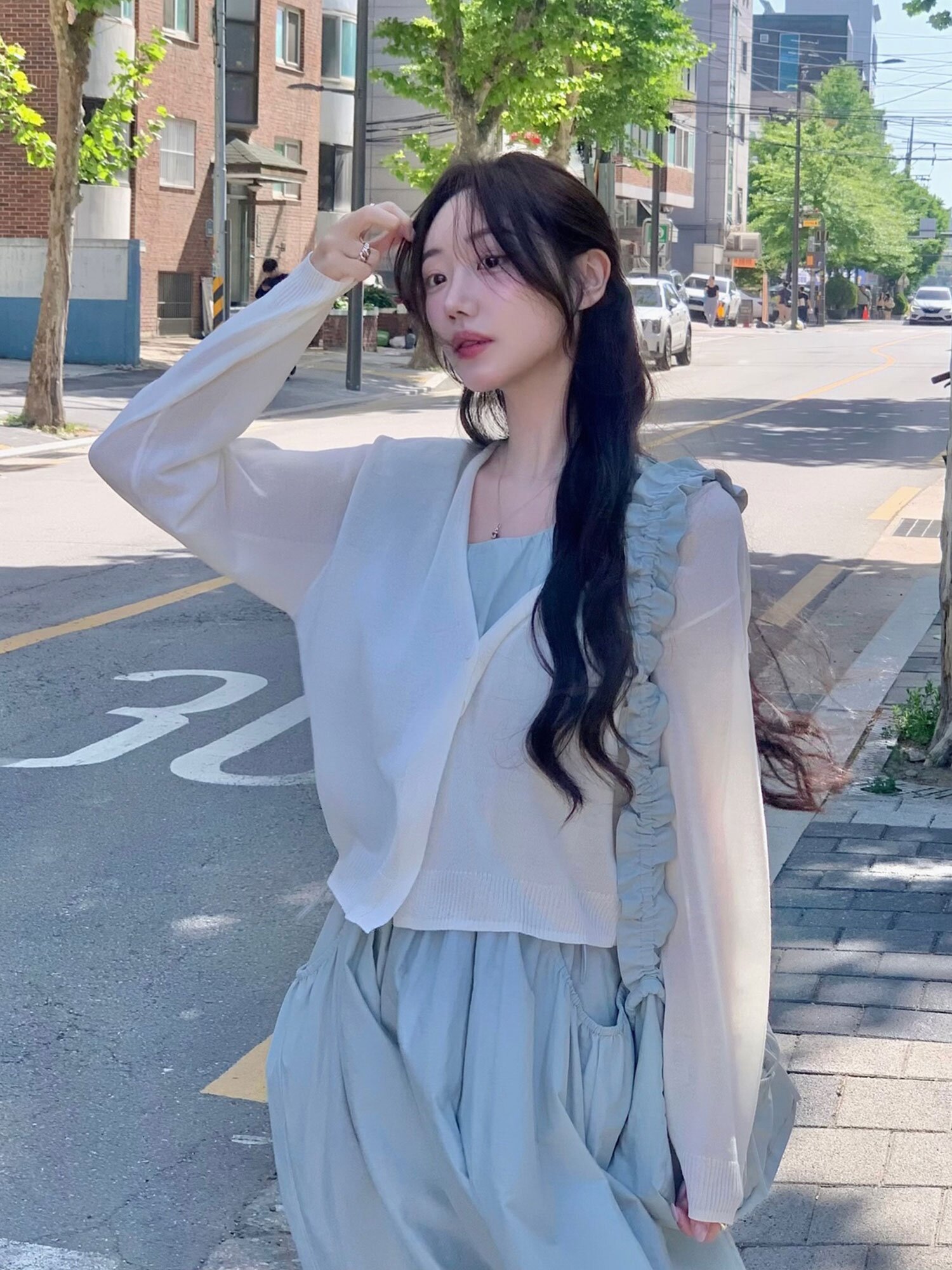 [연우님 Pick] SEMI-SHEER ONE-BUTTON BOLERO CARDIGAN (IV)
