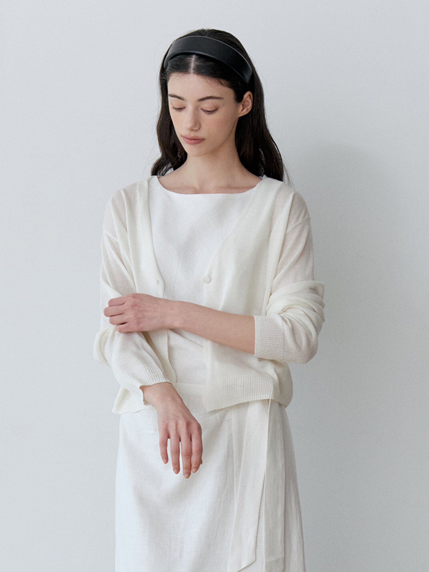 [연우님 Pick] SEMI-SHEER ONE-BUTTON BOLERO CARDIGAN (IV)