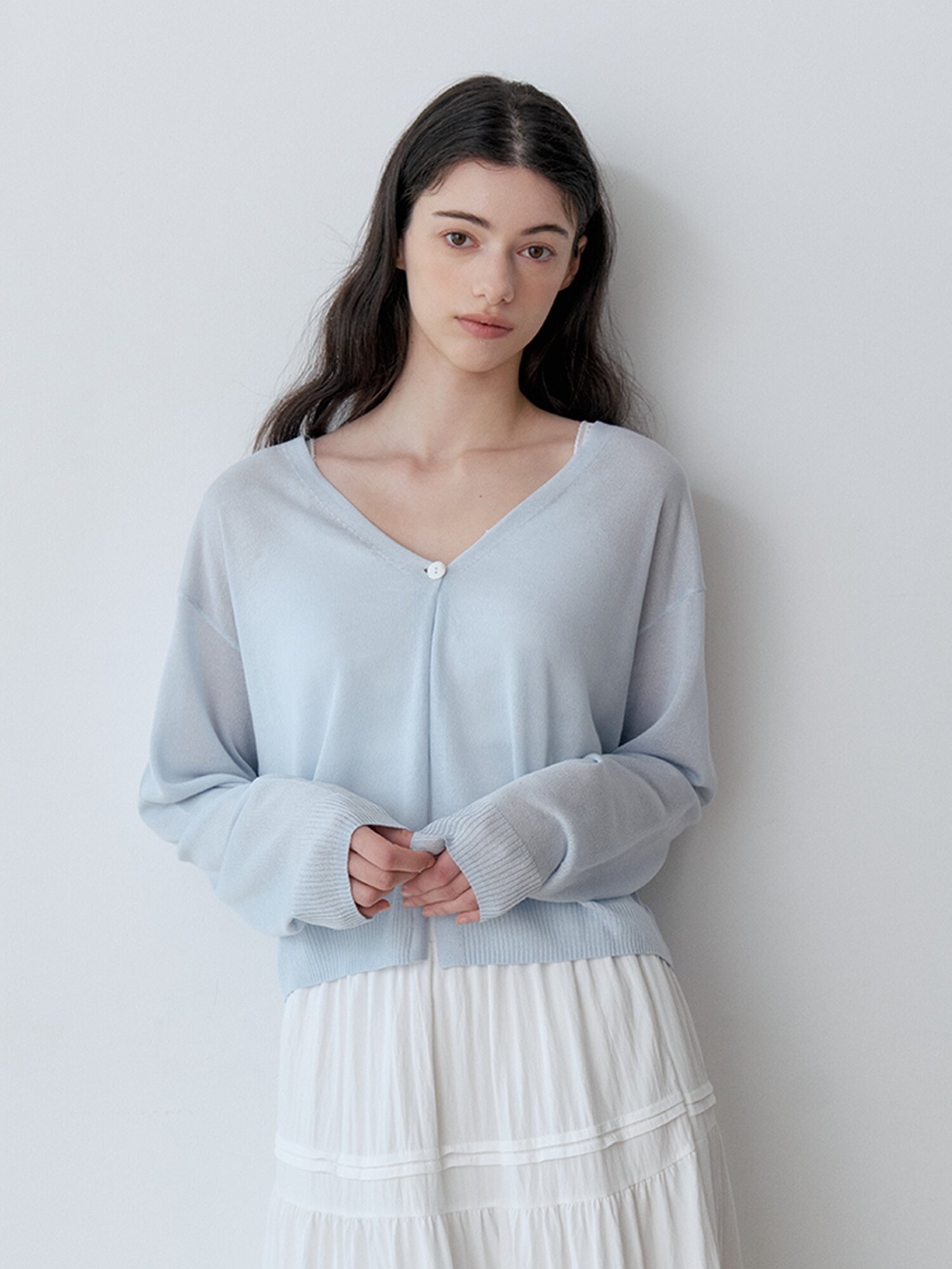 SEMI-SHEER ONE-BUTTON BOLERO CARDIGAN (SBL)