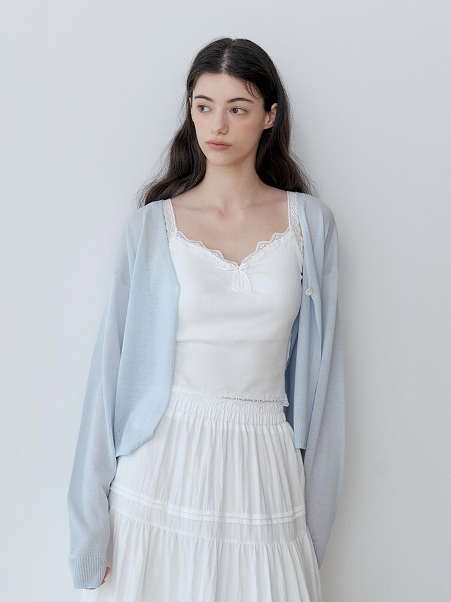 SEMI-SHEER ONE-BUTTON BOLERO CARDIGAN (SBL)