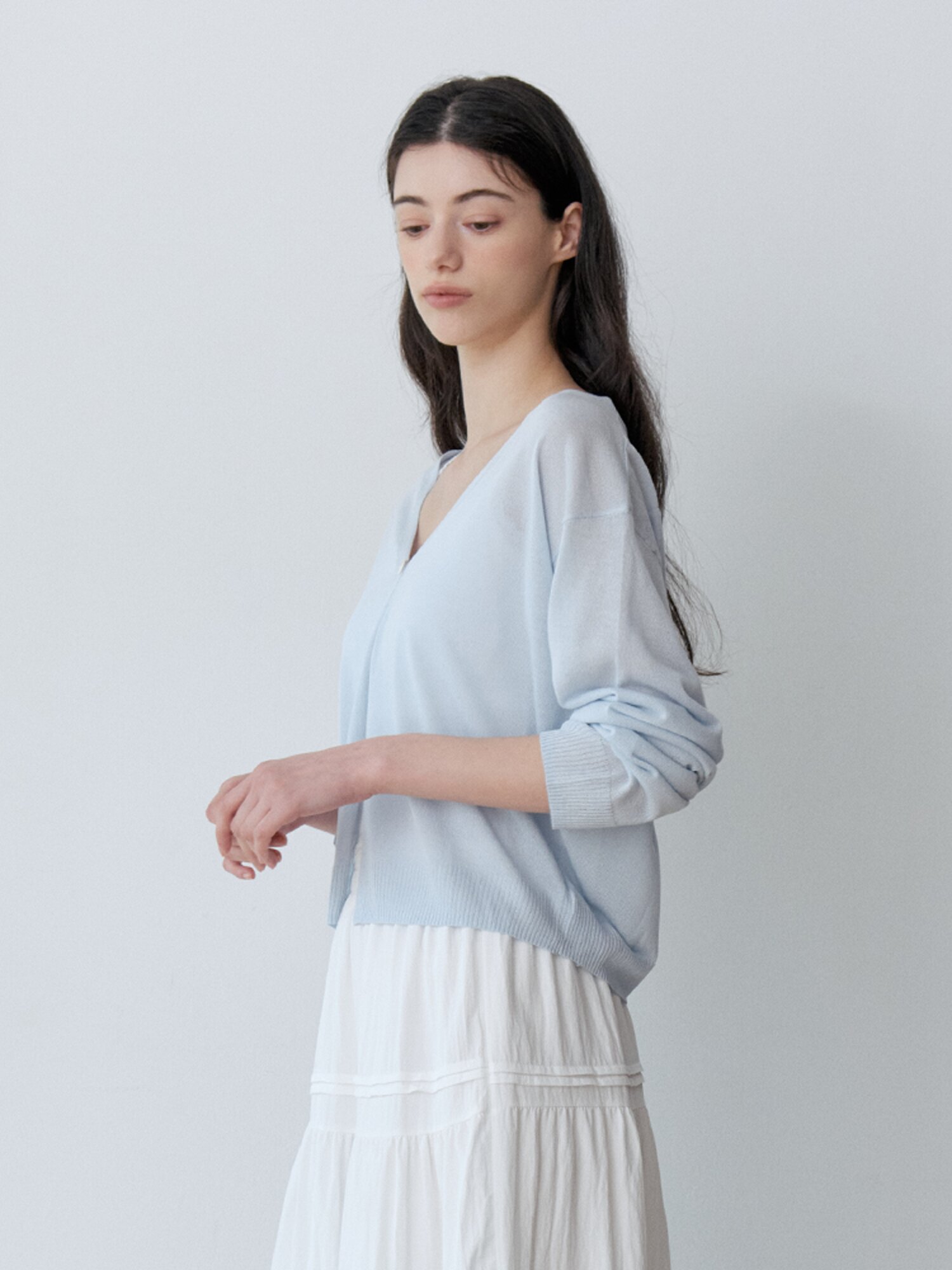 SEMI-SHEER ONE-BUTTON BOLERO CARDIGAN (SBL)