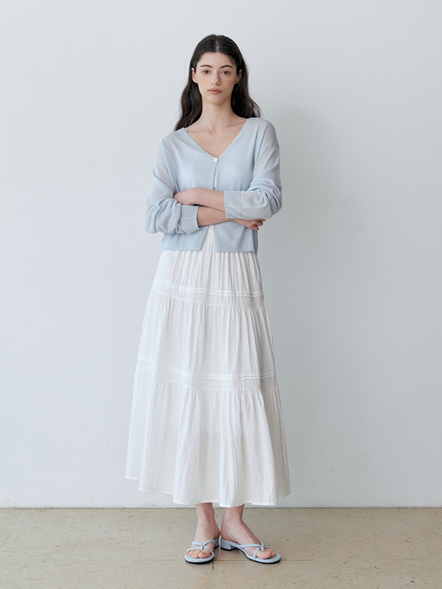 SEMI-SHEER ONE-BUTTON BOLERO CARDIGAN (SBL)