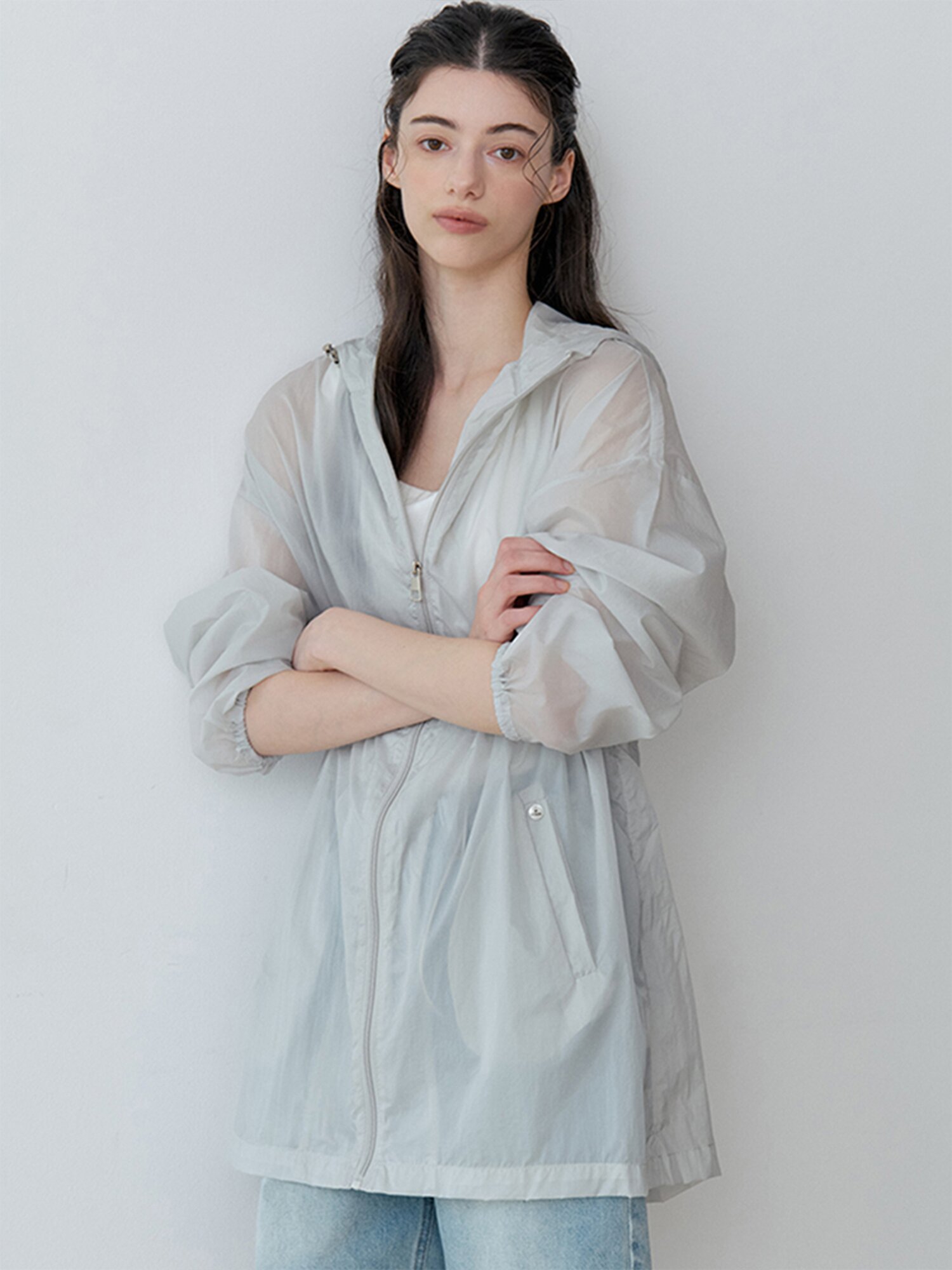 SHEER HOODED ZIP-UP JUMPER (LMT)