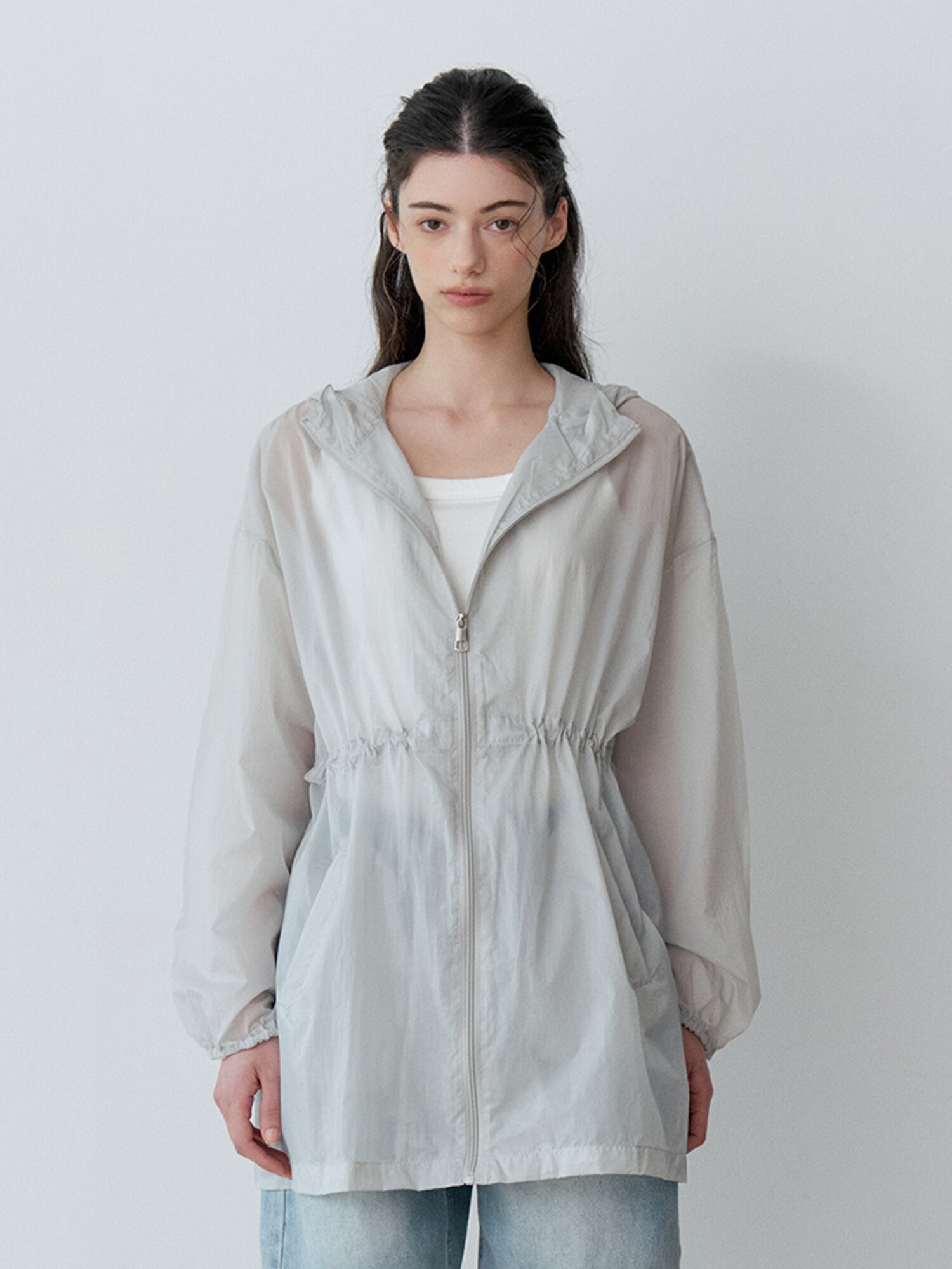 SHEER HOODED ZIP-UP JUMPER (LMT)